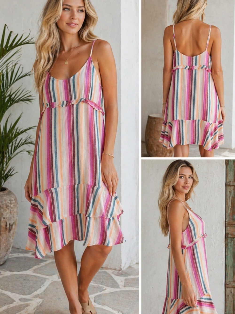 🌸 Rails Striped Ruffle Dress – Size L | Flowy Boho Summer Mini